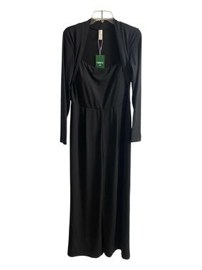 Halara Black Long Sleeve Shrug & Square Neck Wide Leg jumpsuit Large NWT